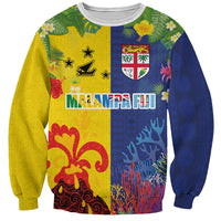 Malampa Fiji Day Sweatshirt Volcano and Coral Reef with Culture Patterns Split Style LT03 Unisex Multicolor - Polynesian Pride