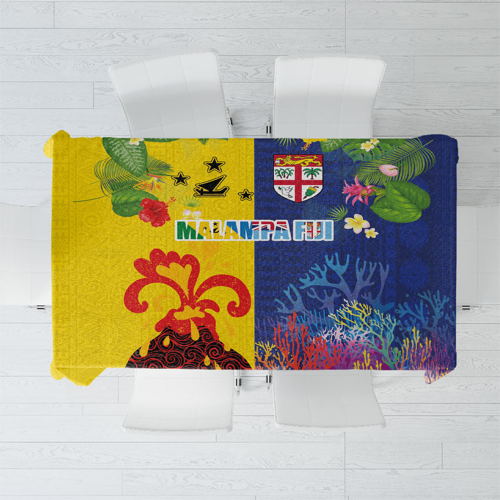 Malampa Fiji Day Tablecloth Volcano and Coral Reef with Culture Patterns Split Style LT03 Multicolor - Polynesian Pride