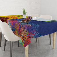 Malampa Fiji Day Tablecloth Volcano and Coral Reef with Culture Patterns Split Style LT03 - Polynesian Pride