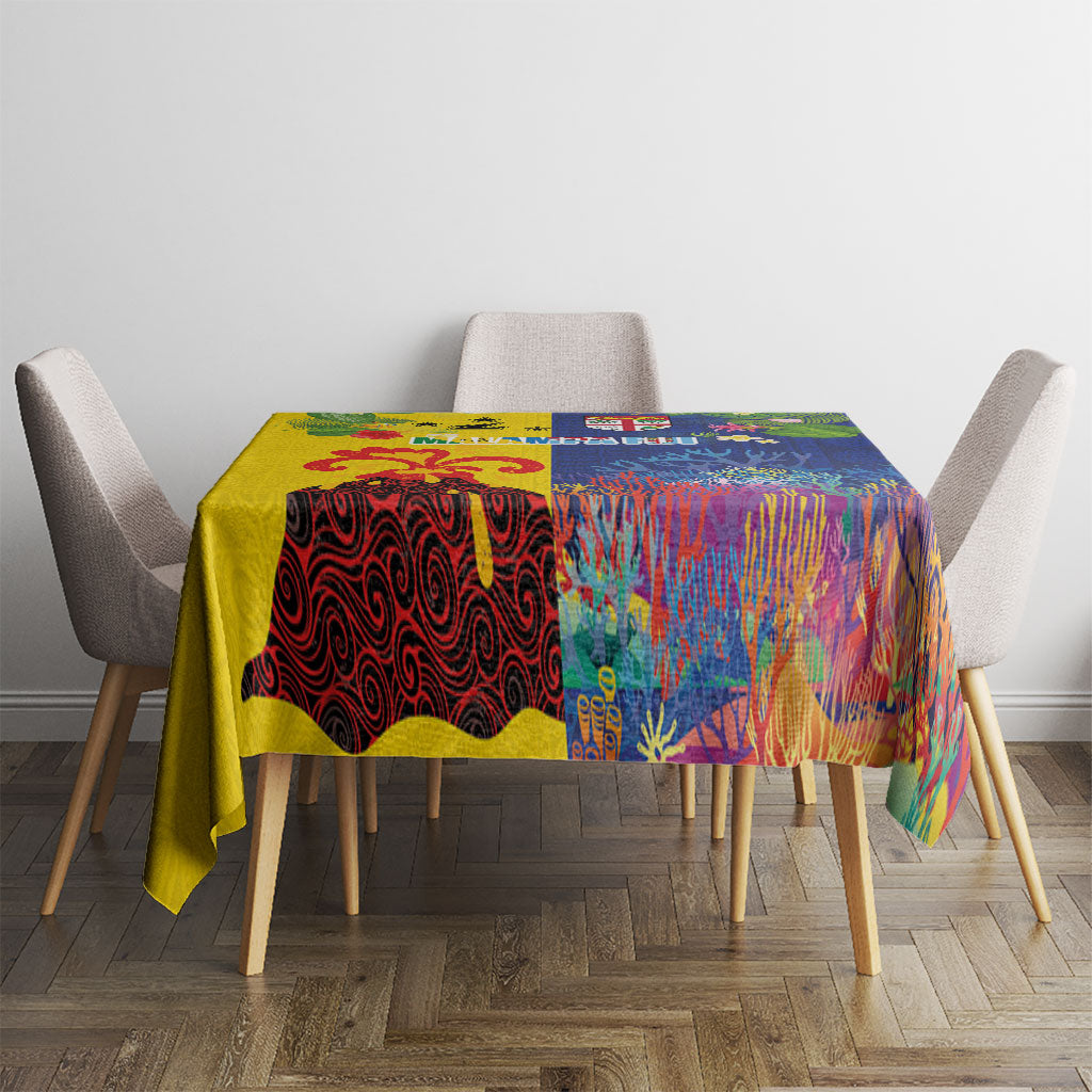 Malampa Fiji Day Tablecloth Volcano and Coral Reef with Culture Patterns Split Style LT03 - Polynesian Pride