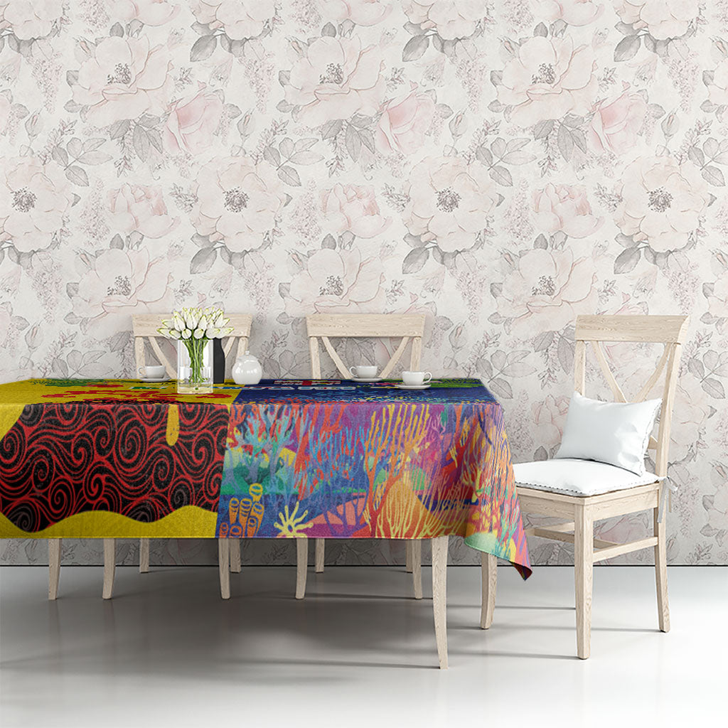 Malampa Fiji Day Tablecloth Volcano and Coral Reef with Culture Patterns Split Style LT03 - Polynesian Pride
