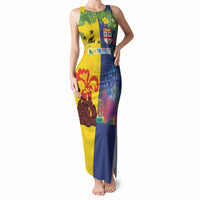 Malampa Fiji Day Tank Maxi Dress Volcano and Coral Reef with Culture Patterns Split Style LT03 Women Multicolor - Polynesian Pride