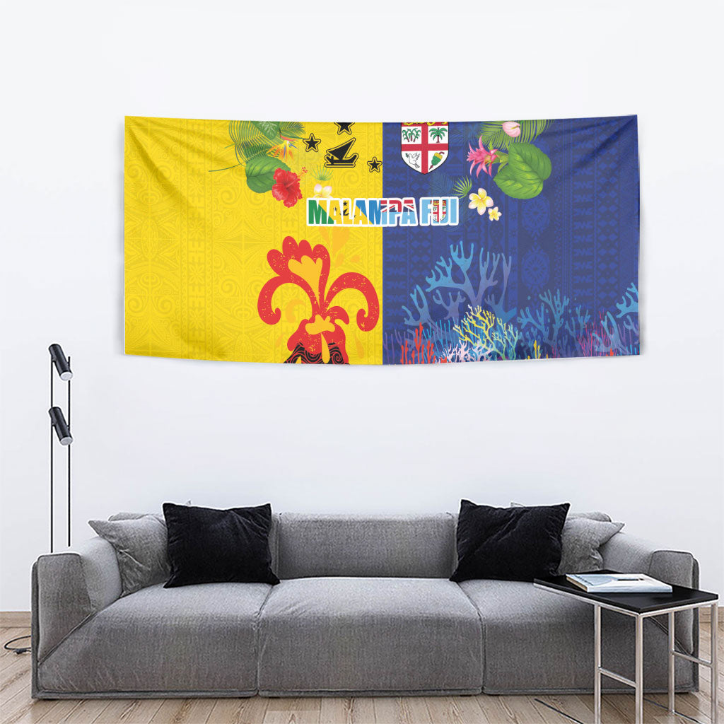 Malampa Fiji Day Tapestry Volcano and Coral Reef with Culture Patterns Split Style LT03 - Polynesian Pride