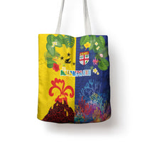 Malampa Fiji Day Tote Bag Volcano and Coral Reef with Culture Patterns Split Style LT03 - Polynesian Pride