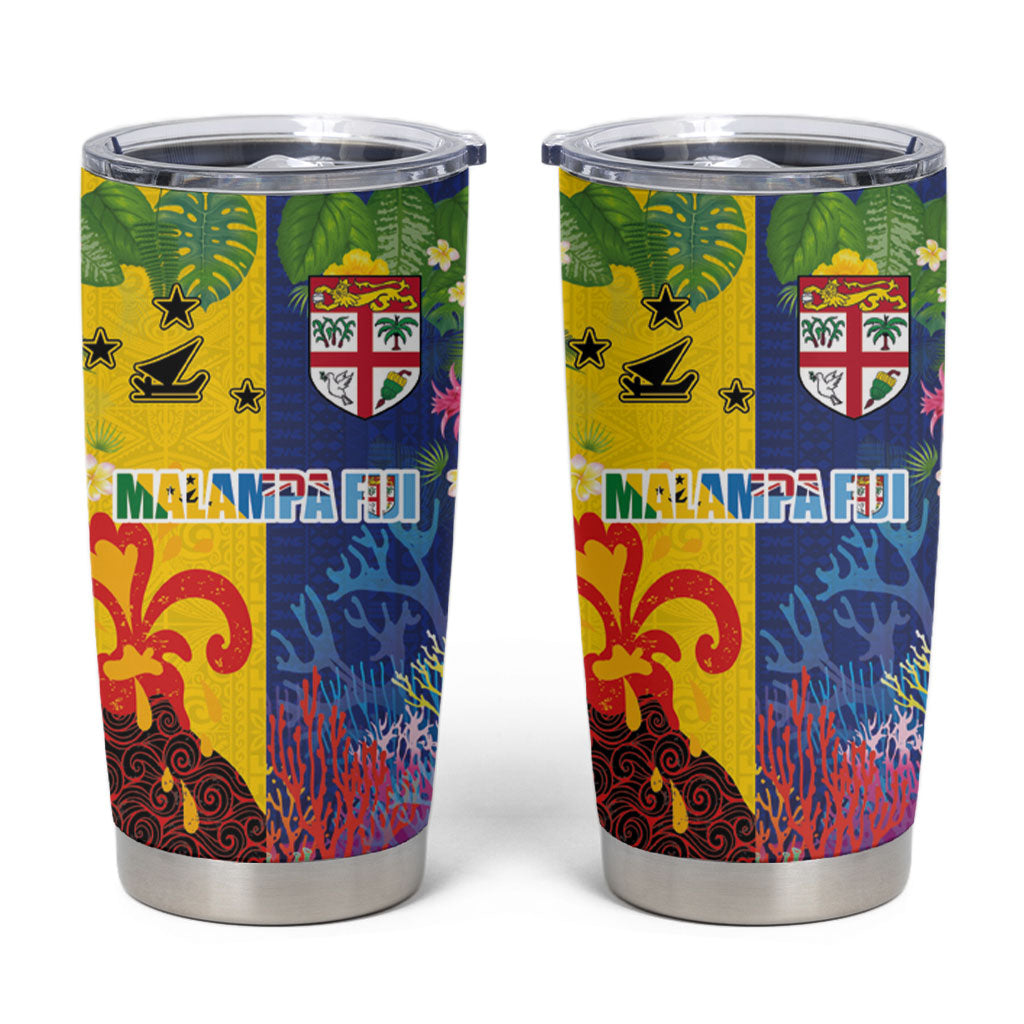 Malampa Fiji Day Tumbler Cup Volcano and Coral Reef with Culture Patterns Split Style LT03 Multicolor - Polynesian Pride