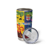 Malampa Fiji Day Tumbler Cup Volcano and Coral Reef with Culture Patterns Split Style LT03 - Polynesian Pride