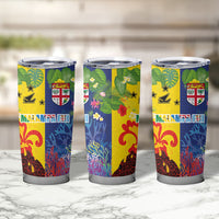 Malampa Fiji Day Tumbler Cup Volcano and Coral Reef with Culture Patterns Split Style LT03 - Polynesian Pride