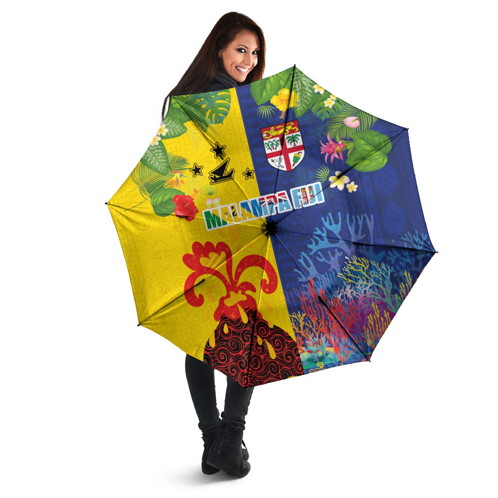 Malampa Fiji Day Umbrella Volcano and Coral Reef with Culture Patterns Split Style LT03 - Polynesian Pride