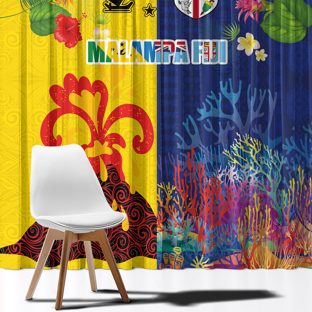 Malampa Fiji Day Window Curtain Volcano and Coral Reef with Culture Patterns Split Style LT03 - Polynesian Pride