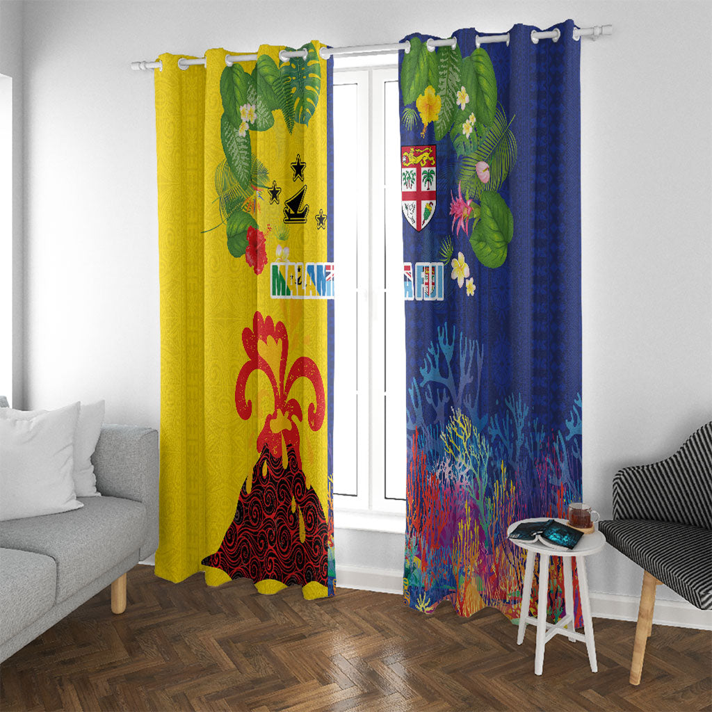 Malampa Fiji Day Window Curtain Volcano and Coral Reef with Culture Patterns Split Style LT03 With Grommets Multicolor - Polynesian Pride