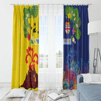 Malampa Fiji Day Window Curtain Volcano and Coral Reef with Culture Patterns Split Style LT03 - Polynesian Pride