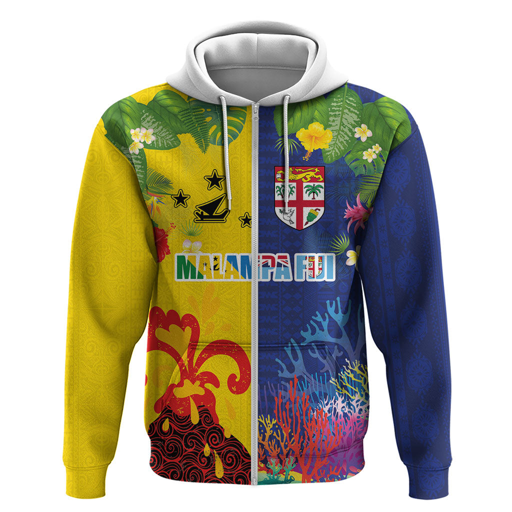 Malampa Fiji Day Zip Hoodie Volcano and Coral Reef with Culture Patterns Split Style LT03 Zip Hoodie Multicolor - Polynesian Pride