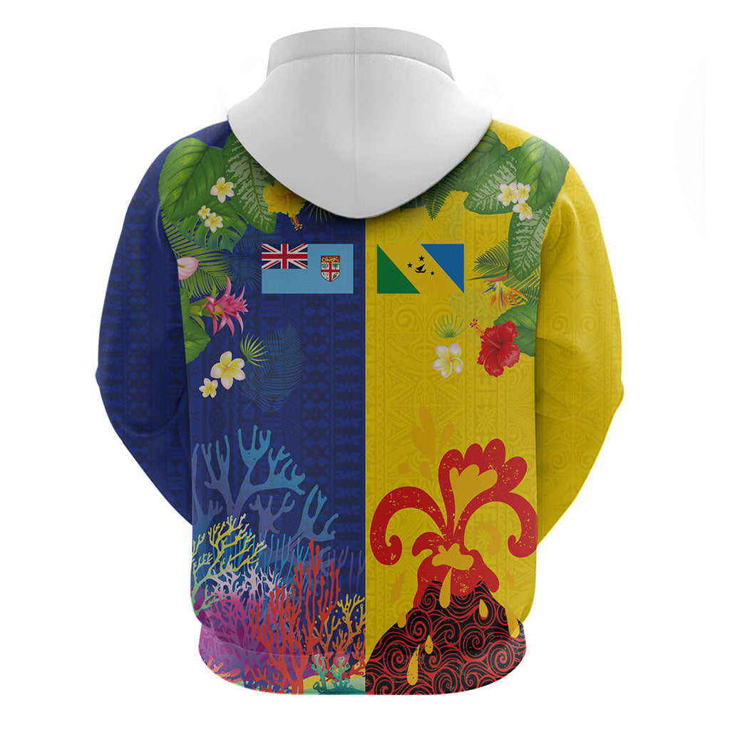 Malampa Fiji Day Zip Hoodie Volcano and Coral Reef with Culture Patterns Split Style LT03 - Polynesian Pride