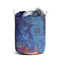 Fijian Tribal Manta Ray Laundry Basket Masi Motif with Coral Reef Ocean Vibe LT03 - Polynesian Pride