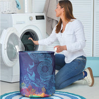 Fijian Tribal Manta Ray Laundry Basket Masi Motif with Coral Reef Ocean Vibe LT03 - Polynesian Pride