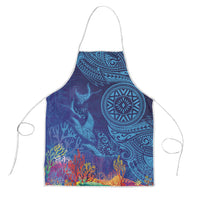 Fijian Tribal Manta Ray Apron Masi Motif with Coral Reef Ocean Vibe LT03 Blue - Polynesian Pride