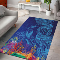 Fijian Tribal Manta Ray Area Rug Masi Motif with Coral Reef Ocean Vibe LT03 - Polynesian Pride