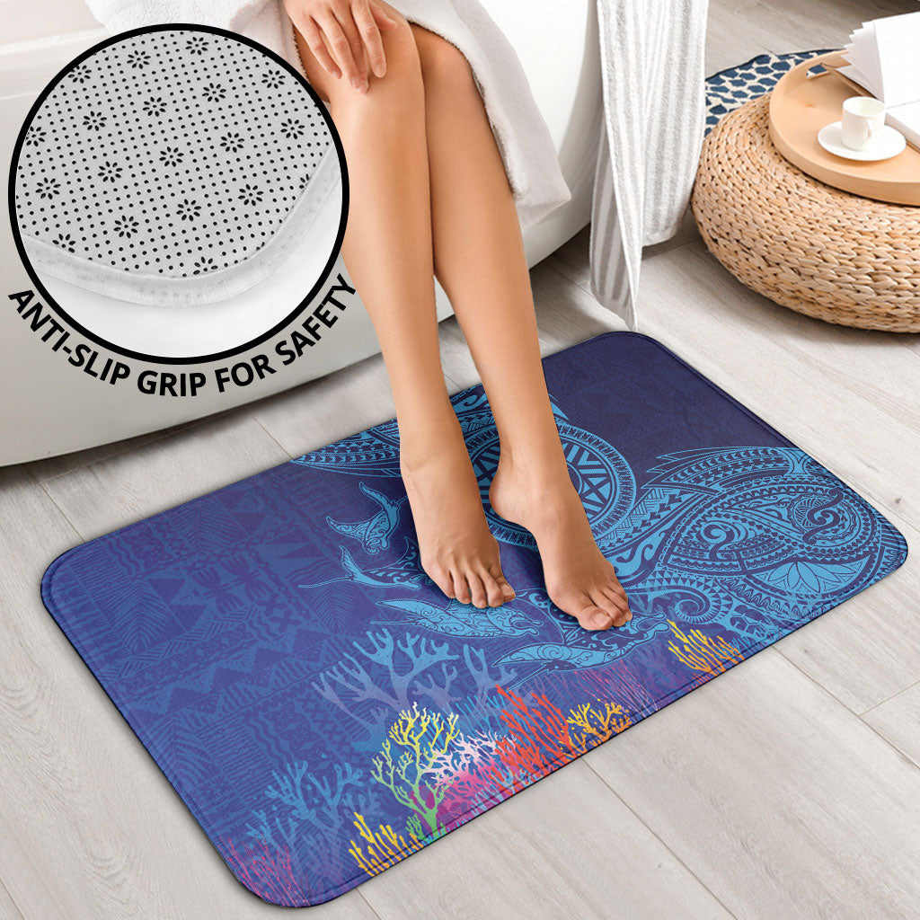 Fijian Tribal Manta Ray Bathroom Set Masi Motif with Coral Reef Ocean Vibe LT03 - Polynesian Pride