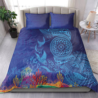 Fijian Tribal Manta Ray Bedding Set Masi Motif with Coral Reef Ocean Vibe LT03 - Polynesian Pride