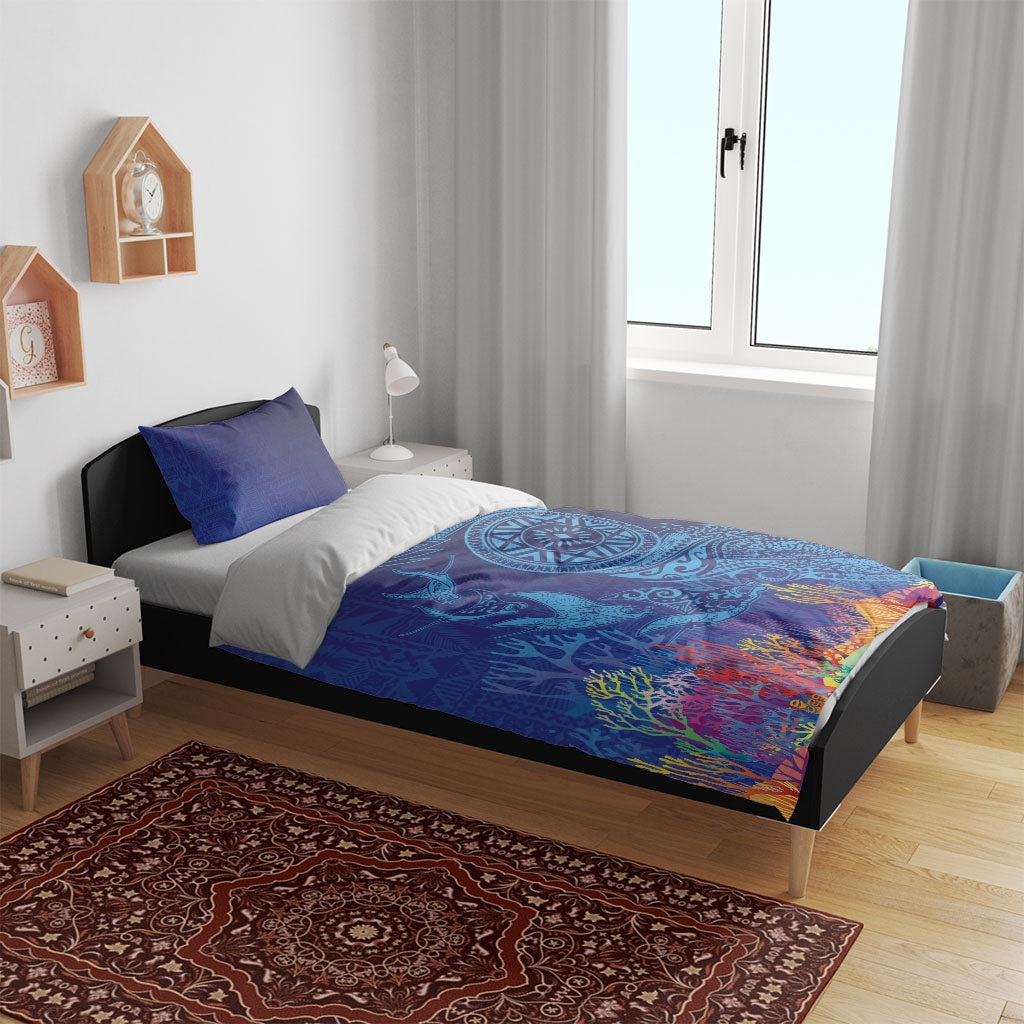 Fijian Tribal Manta Ray Bedding Set Masi Motif with Coral Reef Ocean Vibe LT03 - Polynesian Pride
