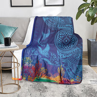 Fijian Tribal Manta Ray Blanket Masi Motif with Coral Reef Ocean Vibe LT03 - Polynesian Pride
