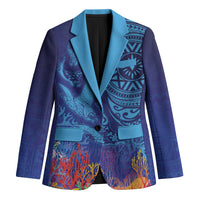 Fijian Tribal Manta Ray Blazer Masi Motif with Coral Reef Ocean Vibe LT03 Unisex Blue - Polynesian Pride