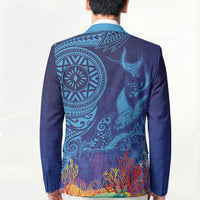 Fijian Tribal Manta Ray Blazer Masi Motif with Coral Reef Ocean Vibe LT03 - Polynesian Pride