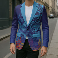 Fijian Tribal Manta Ray Blazer Masi Motif with Coral Reef Ocean Vibe LT03 - Polynesian Pride