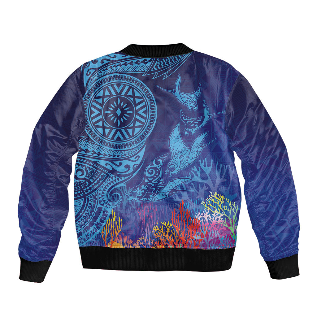 Fijian Tribal Manta Ray Bomber Jacket Masi Motif with Coral Reef Ocean Vibe LT03 - Polynesian Pride