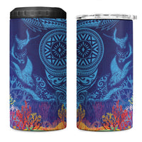 Fijian Tribal Manta Ray 4 in 1 Can Cooler Tumbler Masi Motif with Coral Reef Ocean Vibe LT03 One Size: 16 oz Blue - Polynesian Pride
