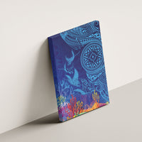 Fijian Tribal Manta Ray Canvas Wall Art Masi Motif with Coral Reef Ocean Vibe LT03 - Polynesian Pride