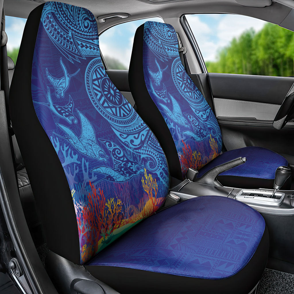 Fijian Tribal Manta Ray Car Seat Cover Masi Motif with Coral Reef Ocean Vibe LT03 - Polynesian Pride