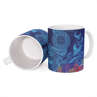 Fijian Tribal Manta Ray Ceramic Mug Masi Motif with Coral Reef Ocean Vibe LT03 - Polynesian Pride