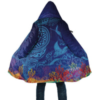 Fijian Tribal Manta Ray Cloak Masi Motif with Coral Reef Ocean Vibe LT03 Unisex Blue - Polynesian Pride