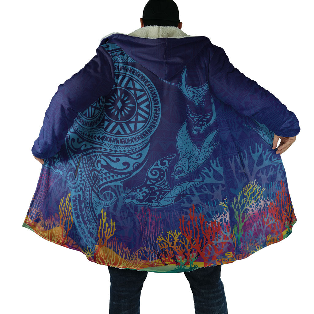 Fijian Tribal Manta Ray Cloak Masi Motif with Coral Reef Ocean Vibe LT03 - Polynesian Pride