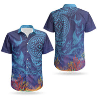 Fijian Tribal Manta Ray Couples Matching Puletasi and Hawaiian Shirt Masi Motif with Coral Reef Ocean Vibe LT03 - Polynesian Pride