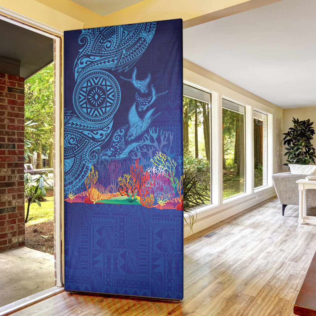 Fijian Tribal Manta Ray Door Cover Masi Motif with Coral Reef Ocean Vibe LT03 - Polynesian Pride
