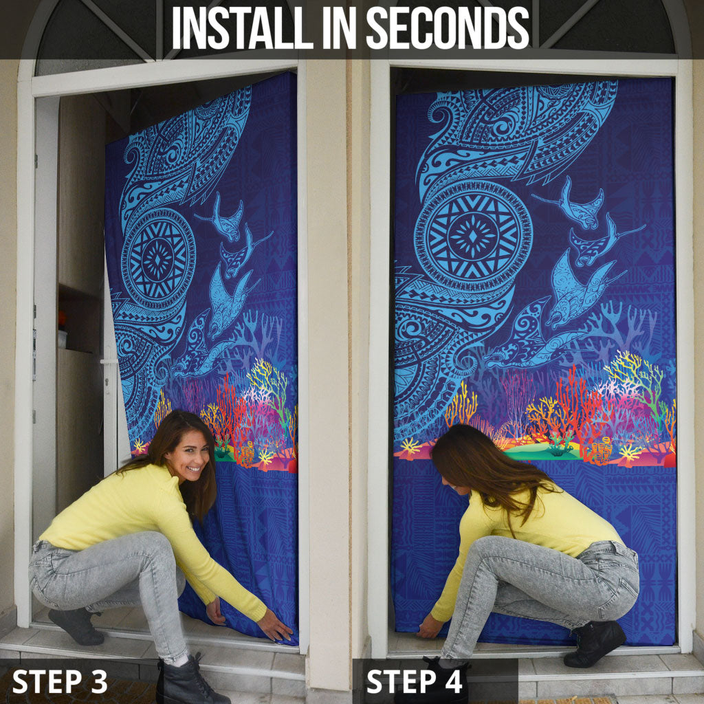 Fijian Tribal Manta Ray Door Cover Masi Motif with Coral Reef Ocean Vibe LT03 - Polynesian Pride