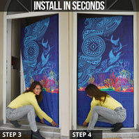Fijian Tribal Manta Ray Door Cover Masi Motif with Coral Reef Ocean Vibe LT03 - Polynesian Pride