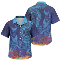 Fijian Tribal Manta Ray Family Matching Tank Maxi Dress and Hawaiian Shirt Masi Motif with Coral Reef Ocean Vibe LT03 Son's Shirt Blue - Polynesian Pride