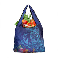 Fijian Tribal Manta Ray Grocery Bag Masi Motif with Coral Reef Ocean Vibe LT03 1-pack One Size Blue - Polynesian Pride