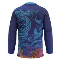 Fijian Tribal Manta Ray Hockey Jersey Masi Motif with Coral Reef Ocean Vibe LT03 - Polynesian Pride