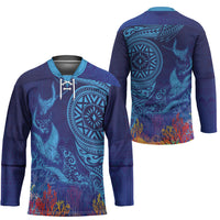 Fijian Tribal Manta Ray Hockey Jersey Masi Motif with Coral Reef Ocean Vibe LT03 - Polynesian Pride