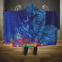 Fijian Tribal Manta Ray Hooded Blanket Masi Motif with Coral Reef Ocean Vibe LT03 - Polynesian Pride