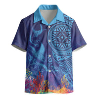 Fijian Tribal Manta Ray Kid Hawaiian Shirt Masi Motif with Coral Reef Ocean Vibe LT03 - Polynesian Pride