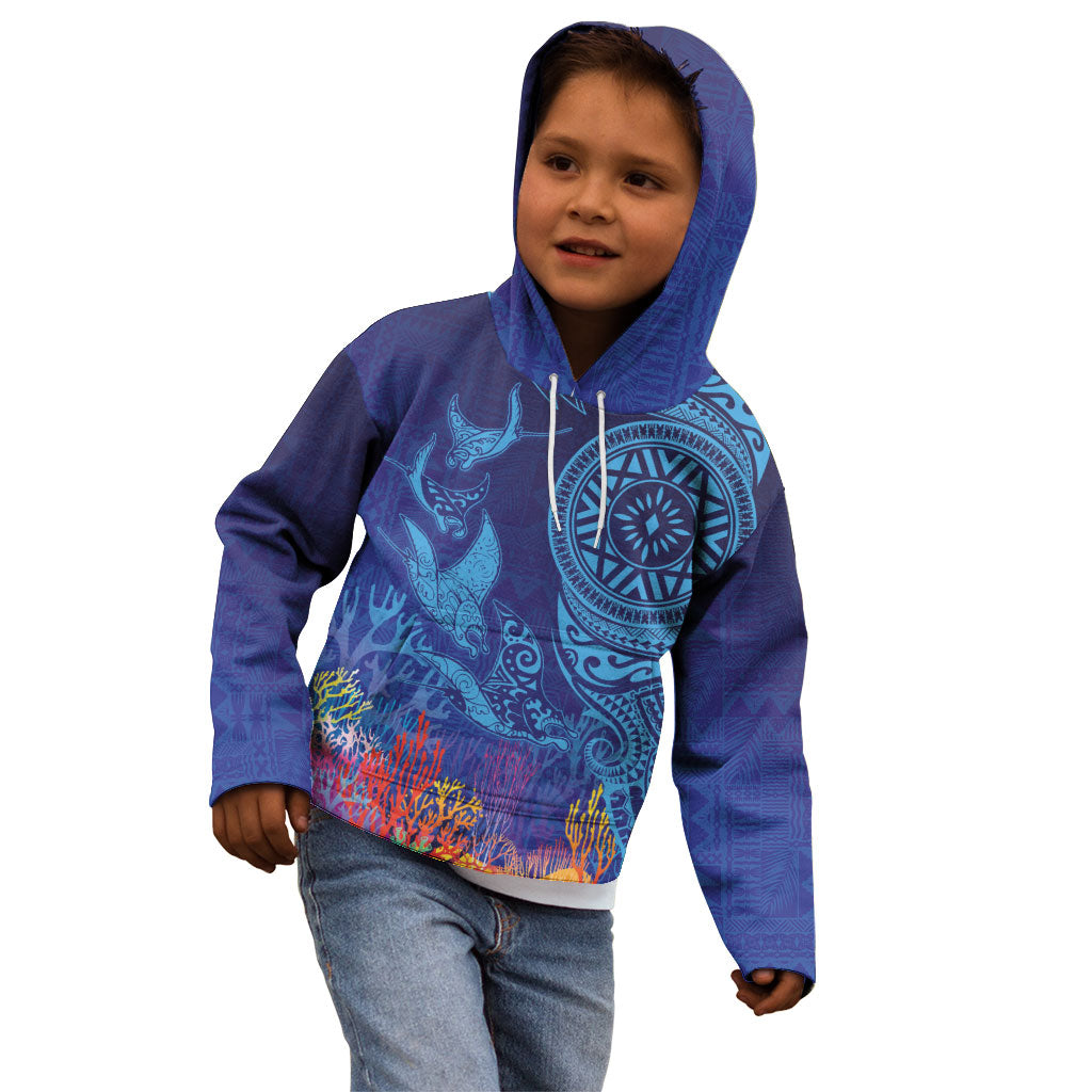 Fijian Tribal Manta Ray Kid Hoodie Masi Motif with Coral Reef Ocean Vibe LT03 - Polynesian Pride
