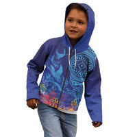 Fijian Tribal Manta Ray Kid Hoodie Masi Motif with Coral Reef Ocean Vibe LT03 - Polynesian Pride