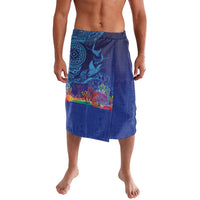 Fijian Tribal Manta Ray Lavalava Masi Motif with Coral Reef Ocean Vibe LT03 Blue - Polynesian Pride