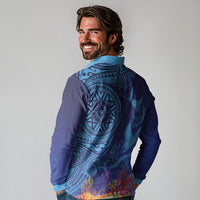 Fijian Tribal Manta Ray Long Sleeve Polo Shirt Masi Motif with Coral Reef Ocean Vibe LT03 - Polynesian Pride