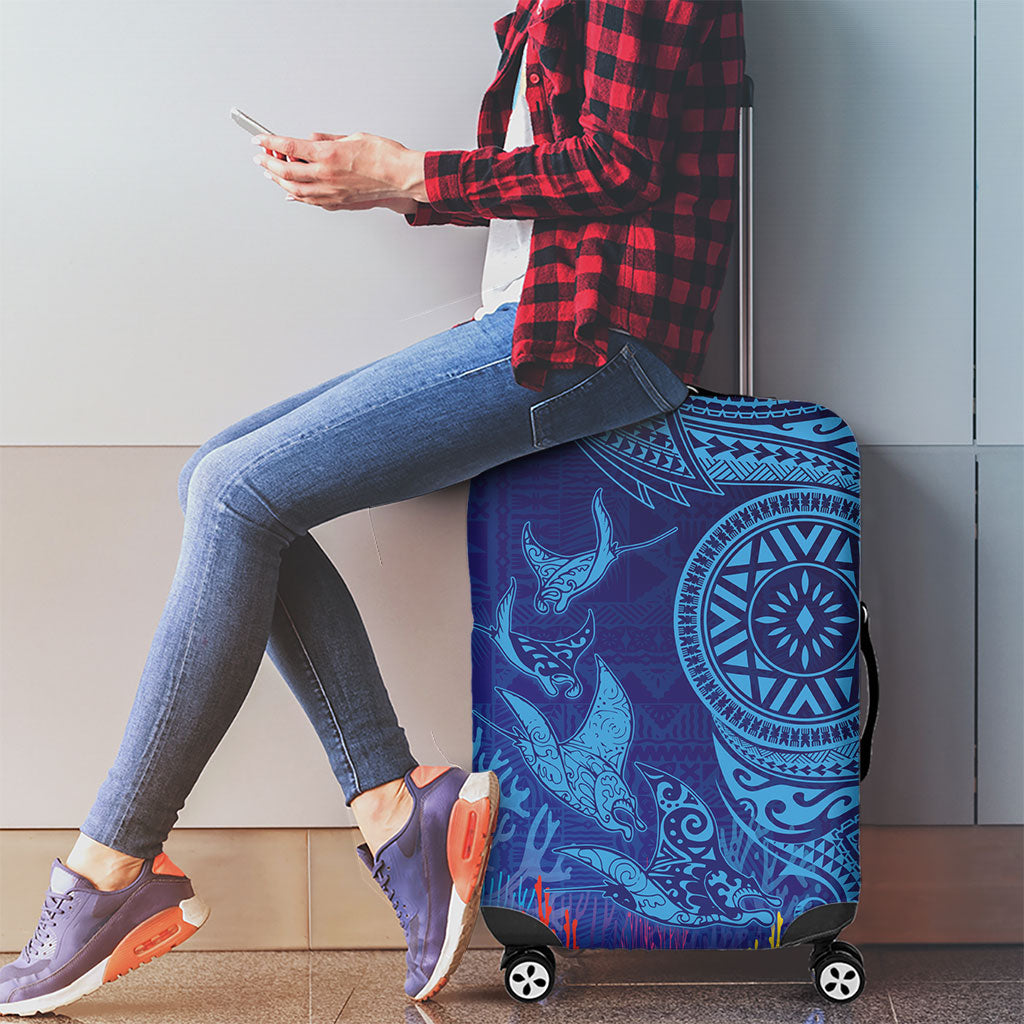 Fijian Tribal Manta Ray Luggage Cover Masi Motif with Coral Reef Ocean Vibe LT03 - Polynesian Pride